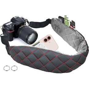 Ultra Comfortable Rapid Camera Neck Strap with Accessories Pockets and Thick Pad for Photographers Shoulder Sling Belt for DSLR, 2-Tone Reversible Use & Metal Swivel Hooks, Black/Grey
