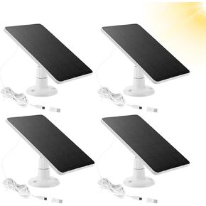 4 Pack Solar Panel Compatible with WYZE Battery Cam Pro Wireless Outdoor Indoor Smart Security Camera, 5V 4W Waterproof Solar Panel Adjustable Wall Mount 10ft Micro USB Port Charging Cable