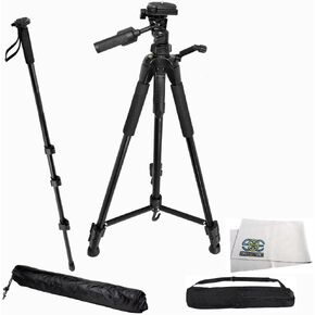Professional 72-inch Tripod 3-way Panhead Tilt Motion with Built In Bubble Level & 72" Monopod for Canon, Nikon, Sony, Pentax, Sigma, Fuji, Olympus, Panasonic, JVC, Leica, Samsung Cameras + Camcorders