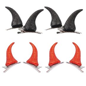2 Pairs Glitter Devil Horns Hair Clips Hair Barrettes Hair Pins for Halloween Christmas Cosplay Props Hair Accessories Party Headwear, Black and Red
