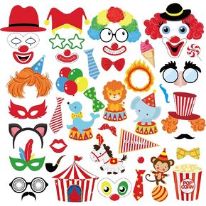 Circus Carnival Photo Booth Props, Circus Clown Party Decorationsions, Carnival Party Favors Photo Booth Props, Carnival Birthday Photography Supplies, Carnival Selfie Props with Sticks 44PCS