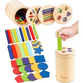 3-in-1 Montessori Toddler Toys - Educational Shape Sorter Stacking Games for Ages 1 2 3 Year Old, Preschool Learning Activities Toy, Wooden Fidget Toys, Best for 12 15 18 Month Boy (Standard Edition)