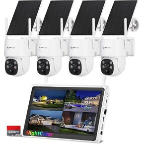 NightColor Solar Security Camera System Outdoor Wireless, Wi-Fi 6 Home Security Cameras System with 360° Pan & Tilt, 2K Color Night Vision, No Subscription, Easy Setup, 5G & 2.4G WiFi