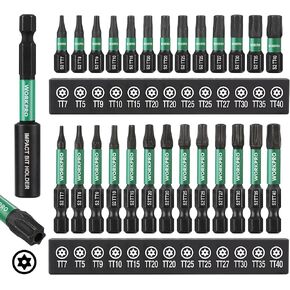 WORKPRO 27pcs Impact Torx Bit Set (TT7-TT40), Security Torx Bit Set, CNC Machined S2 Steel Tamper Proof Torx Bit with Magnetic Tip, 1/4" Hex-Shank, 1"&2" Long Star Bits with Extension and Storage Box