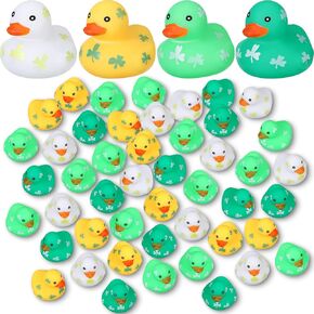 Leitee 96 Pcs St. Patrick's Day Rubber Ducks Mini Shamrock Ducks 4 Styles Holiday Rubber Ducks Baby Showers Bath Toys for St. Patrick's Day Party Favors Birthday Party Class Rewards