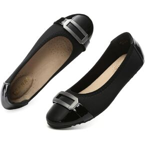 Bernal Women's Comfortable Flat Shoes - Round Toe Classic Cute Bow Metal Buckle Slip on Ballet Flats