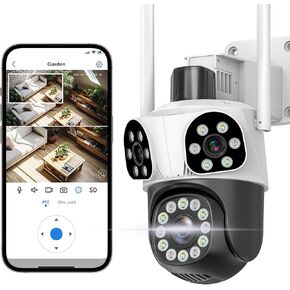 Security Camera Outdoor 2.4G WiFi PTZ Outdoor Camera Dual Lens Home Security Cameras Linkage 360°View 4MP Plug-in Cable Two-Way Talk,AI Detection,Full-Color Night Vision,Auto Tracking,24/7 Recording