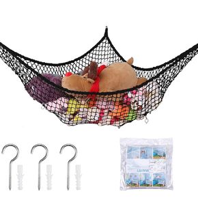 LXUNYI Stuffed Animal Hammock, Toy Hammock Storage Net, Mesh Toy Net Holder Jumbo Wall Corner Giant Baby Kids Children Stuff animals Hammocks Net Organizer for Bedroom (Black, 84 inch)