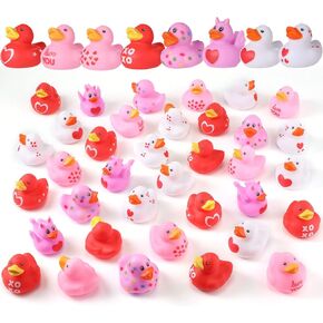 36 Pcs Valentine Ducks Rubber Ducks in Bulk 2 Inch Mini Love Heart Assorted Pink Red White Squeaky Bath Toys for Valentine's Day Party Favors Classroom Goodie Bag Fillers