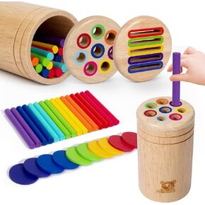 Wooden Learning Color Sorting Toys for Toddlers 1-3 Year Old,Sensory Sorting Coin Box Toys for Toddlers 1-3，Fine Motor Skills Toys and Matching Games for Toddler Learning Toys