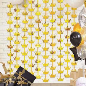 Gold Party Decorations,2 Pack King Crown Shaped Gold Backdrop,3.3x6.6ft Each Gold Foil Fringe Curtains Perfect for Golden 50th 60th Birthday Decorations for Men for Boy,2025 Graduation Party