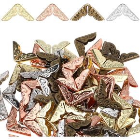 Giantree 80 Pcs Metal Book Corner Protector, 4 Colors Retro Book Corner Protectors, Iron Corner Guard Edge Decorative for Scrapbook Photo Album Notebook Cover Menus Folder(with Storage Box)