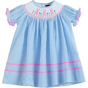Lil cactus Baby and Girls Smocked Easter Bunny Bishop Dress