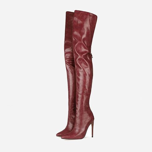 Thigh high boots for women striped Back zipper Burgundy Zebra Print Over the knee Sexy gold white pointed toe Cow Print leopard Magenta stiletto heel in Saudi Arabia