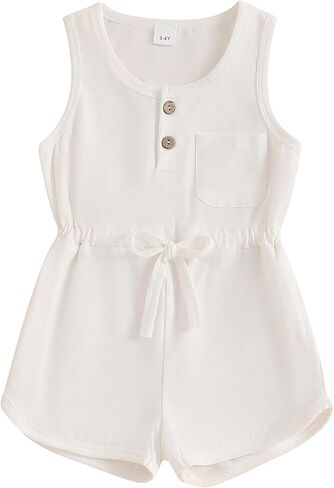 woshilaocai Toddler Baby Girl Jumpsuit Romper Sleeveless Drawstring One Piece Romper with Pockets Spring Summer Clothes in Kuwait