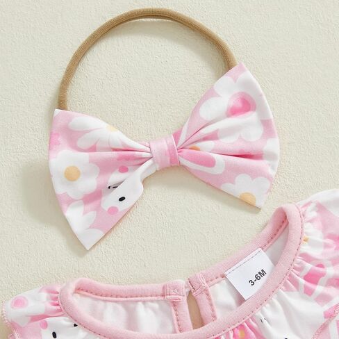 Infant Baby Girl Easter Outfit Short Sleeve Bunny Romper Dress + Headband Newborn Baby Girl Rabbit Clothes in Saudi Arabia
