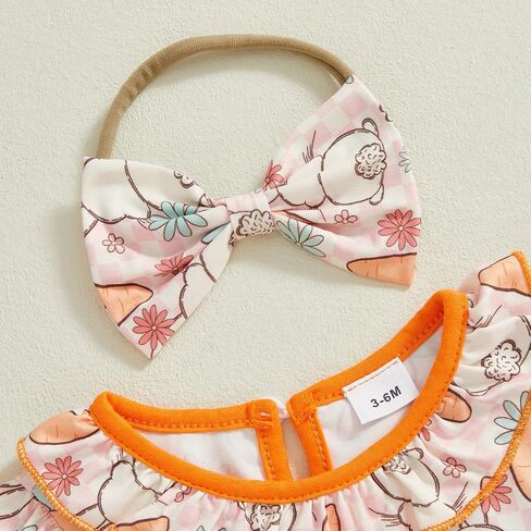 Infant Baby Girl Easter Outfit Short Sleeve Bunny Romper Dress + Headband Newborn Baby Girl Rabbit Clothes in Saudi Arabia