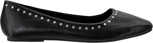 Corkys Footwear Just in Time Flats Black with Cushioned Insoles, Eye-Catching Stud Embellishments, Sophisticated Square Toe Design - Chic and Comfortable in Saudi Arabia