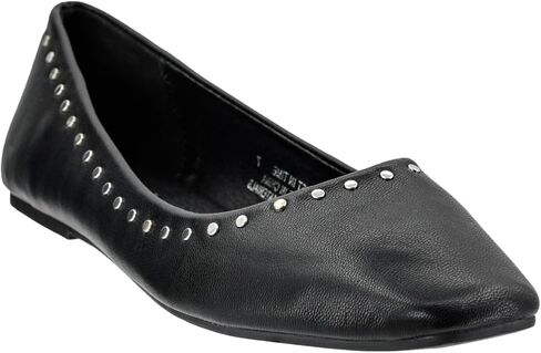 Corkys Footwear Just in Time Flats Black with Cushioned Insoles, Eye-Catching Stud Embellishments, Sophisticated Square Toe Design - Chic and Comfortable in Saudi Arabia