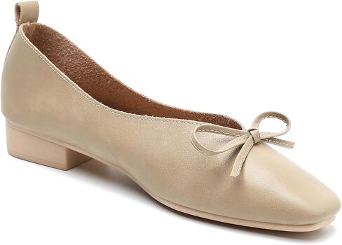 LIURUIJIA Women's Slip On Bowknot Ballet Flats Square Toe Lightweight Casual Dressy Comfortable Work Low Heels Retro Dress Shoes in Kuwait