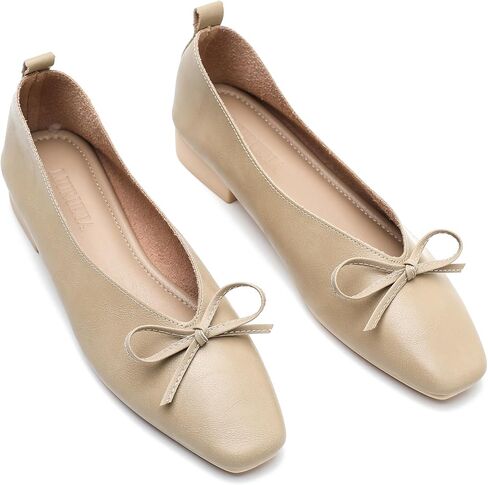 LIURUIJIA Women's Slip On Bowknot Ballet Flats Square Toe Lightweight Casual Dressy Comfortable Work Low Heels Retro Dress Shoes in Kuwait