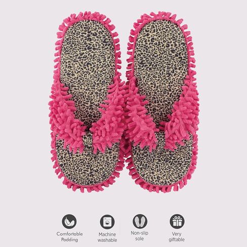 Snoozies Fuzzy Flip Flop Slippers for Women Indoor, Washable Fluffy Thong Slippers for Spa Day, Comfortable Open Toe House Slippers with Printed Footbed and Non-Skid Sole, Spa Gifts in Kuwait