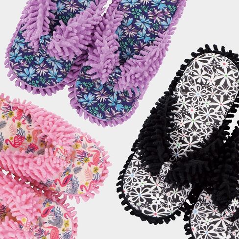 Snoozies Fuzzy Flip Flop Slippers for Women Indoor, Washable Fluffy Thong Slippers for Spa Day, Comfortable Open Toe House Slippers with Printed Footbed and Non-Skid Sole, Spa Gifts in Kuwait