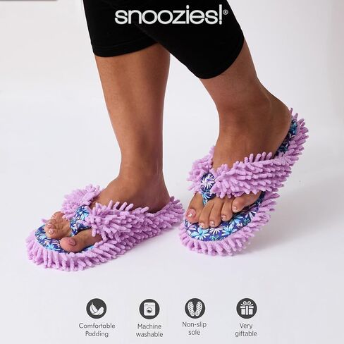 Snoozies Fuzzy Flip Flop Slippers for Women Indoor, Washable Fluffy Thong Slippers for Spa Day, Comfortable Open Toe House Slippers with Printed Footbed and Non-Skid Sole, Spa Gifts in Kuwait