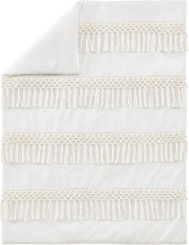 Sweet Jojo Designs Ivory Gender Neutral Bohemian Boho Baby Girl Boy Nursery Crib Bedding Set Solid Color Beige Cream Off White Chic Unisex Farmhouse Minimalist Macrame Trim Tassel Fringe Cotton - 4pc in Saudi Arabia