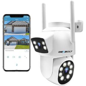 GENBOLT PTZ WiFi Security Camera Outdoor, CCTV Camera with Dual View, Dual Lens IP Camera Cloud Storage Upgraded with Color Night, Auto Tracking Humanoid Detection [DC&PoE]