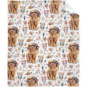 Boho Highland Cow Baby Blanket Gifts Fleece Flannel Throw Blanket for Infant Swaddle Blankets, Super Soft Cozy Stroller Blanket for Couch Pets Size 30"x40" XS