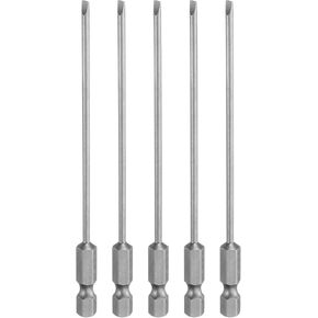 HARFINGTON 5pcs SL2.5 Magnetic SLotted Screwdriver Bits 2.5mm S2 Steel Flat Head Screwdriver Bit 1/4" Hex Shank Industrial Grade Screw Driver Drill Bits 110mm (4.3") Long for Screws