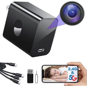 4K Nanny Camera Supports 2.4G&5GHz WiFi, Small Mini Security Camera, Nanny Cam with Human Detection, Night Vision, 160°Wide View-Angle, Type C Nanny Camera for Home