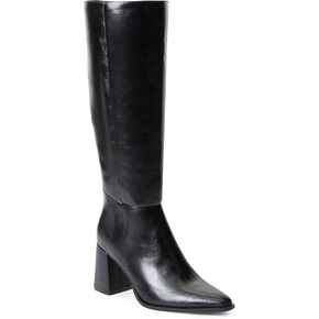 JustFab Knee High Boots Womens Pointed Toe Tall Boots Chunky Heel Long Boots Side Zipper Fashion Boots - CAITE