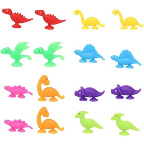 16 PCS Suction Cup Toys Bath Toys Party Favor for Kids ,Dinosaur Silicone Sucker Toys No Hole Bathtub Shower Toys Travel Toys Window Toys for Toddlers Boys Girls