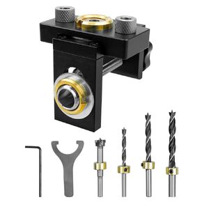 3 in 1 Pocket Hole Jig Kit, Woodworking Doweling Jig Set with 6 8 10 15mm Drill Bit, Adjustable Woodworking Drilling Locator Puncher Tools for Puncher Carpentry Woodwork