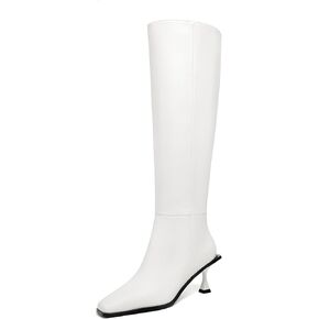 Vertundy Womens Kitten Heel Boots Square Toe Low Heel Leather Knee High Boots