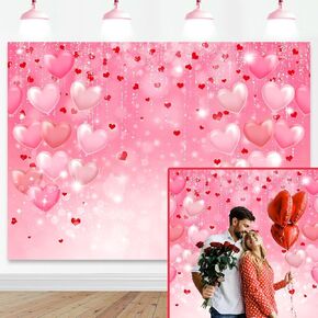 Mocsicka Valentine's Day Backdrop Pink Love Hearts Glitter Stars Bokeh Valentine's Day Party Decorations Romantic Wedding Bridal Shower Photography Background (8x6ft)