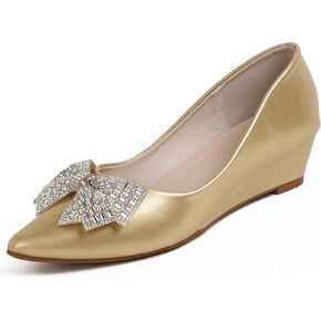 Women's Pumps, Low Heel Women's Wedge Comfortable Closed Toe Women Pumps, Pointed Toe Rhinestones Women's Pumps -2Inch Dress Shoes