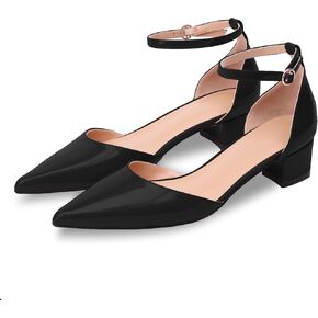 Women's Pumps with Ankle Strap,Pointed Closed Toe Low Chunky Block Heels,Comfortable Elegant Dress Shoes for Women Office Wedding Casual