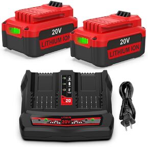 Energup 2Pack 6.5Ah 20V Replacement Craftsman V20 Lithium Battery and Charger Kit, for CMCB202 CMCB204 CMCB206 CMCB201 CMCB100 CMCB124 with 2Port Dual CMCB104 Craftsman 20V Battery Charger