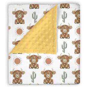 Mink Baby Blanket for Girls Highland Cow Cactus Sun, Boho Western Animal Soft Lightweight Double Layer Dotted Backing Receiving Blankets, Newborn Infant Toddler Nursery Crib Bedding 30