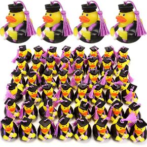 Lewtemi 48 Pcs Graduation Diploma Rubber Ducks 2025 Grad Rubber Duck Graduation Duck Bulk Cake Topper for Student Bathtub Swimming Pool Theme Party Favors, 2.5 x 2.5 x 2 Inch (Purple)