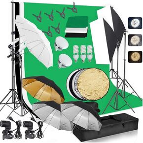 Photography Lighting Kit with 3 Color Backdrops, 5500K, 85W Remote Control Lights, Softbox Photography Lighting Kit, 45W LED Umbrella Softbox Continuous Lighting Complete Photography Kit