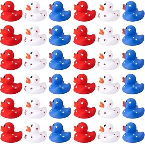 36 Pcs Patriotic Rubber Ducks, 4th of July Rubber Duck,2 Inch Red White Blue Star Float Ducky for Independence Day,Memorial Day Baby Shower Pool Party