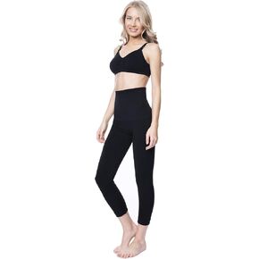 Postpartum High Waist Tummy Compression Control Slimming 3/4 Capri Leggings (Small, Black)