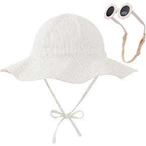 Durio Baby Sun Hat UPF 50+ Sun Protection Hat Boy Girl Baby Sunglasses with Strap Wide Brim Baby Bucket Hat Toddler Beach Hat