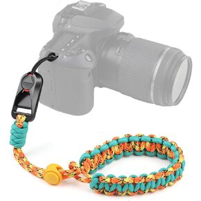 حزام معصم الكاميرا ، حزام معصم مضفر قابل للتعديل للكاميرا مع موصل سريع للمصورين ، حزام اليد الكاميرا للكنون ، GoPro ، Sony (الأزرق البرتقالي) in Kuwait