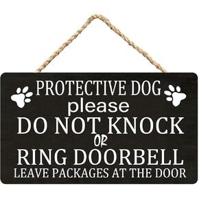 Protective Dog Please Do Not Knock or Ring Doorbell Wooden Sign Baby Room Hanging Wooden Decorative 15x30cm/6x12 inch