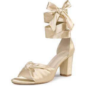 Perphy Satin Open Toe Lace Up Block Heels Sandals for Women